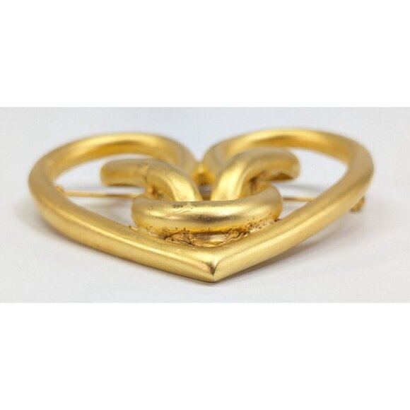 Vtg Large Givenchy Matte Gold Tone Infinity Knotted Hearts Statement Brooch Pin - Picture 3 of 7